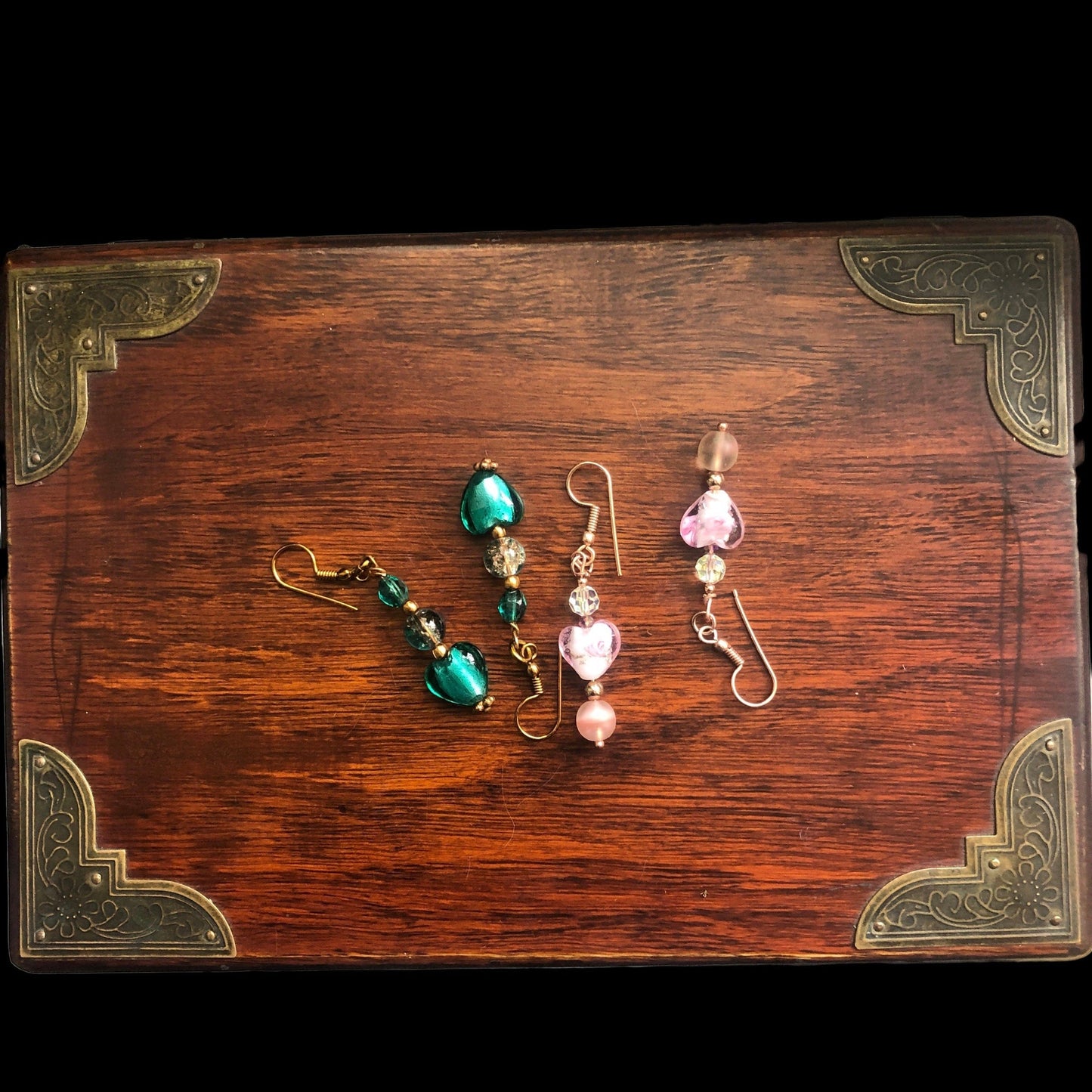 Pink Glass Hearts Rose Gold Earrings