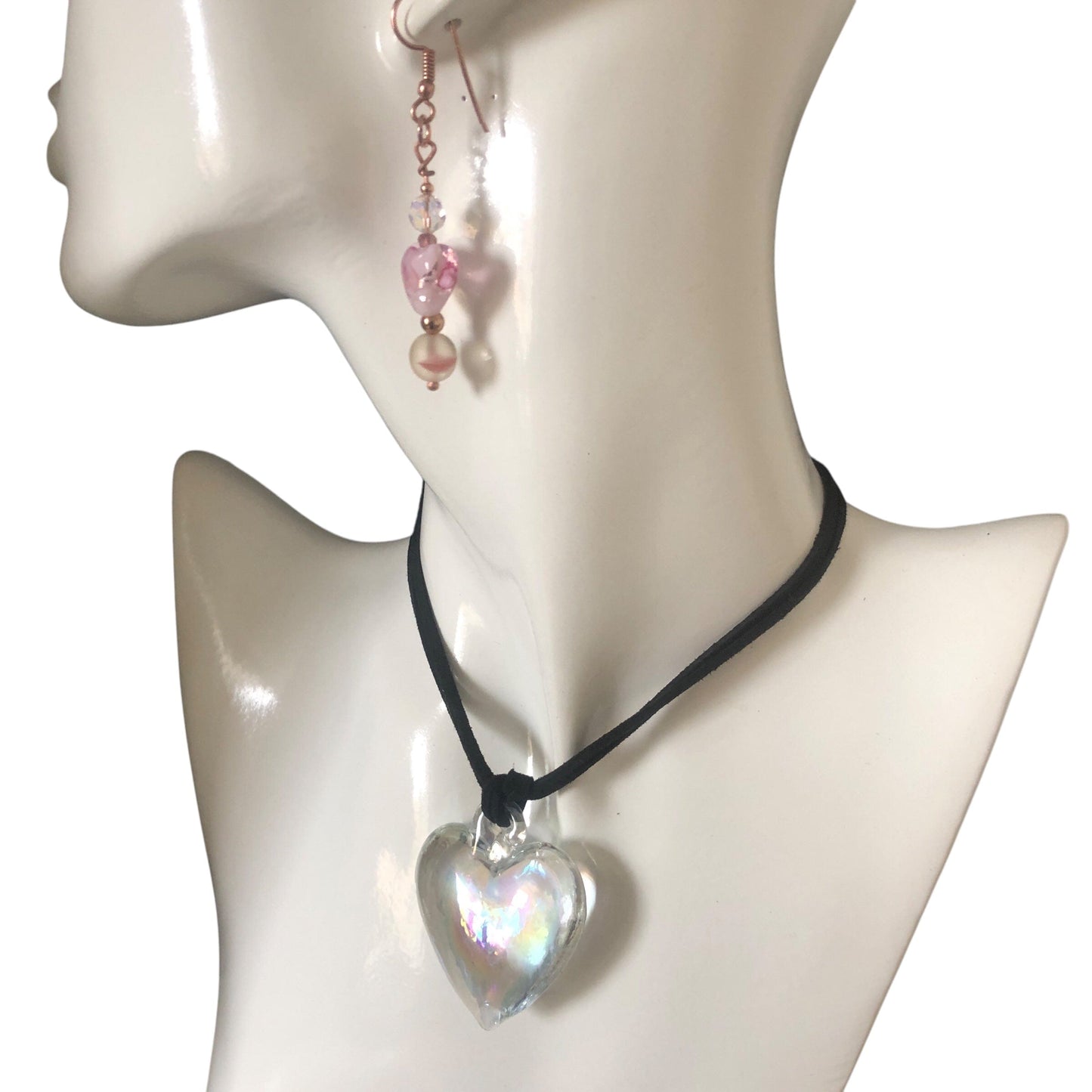 Pink Glass Hearts Rose Gold Earrings