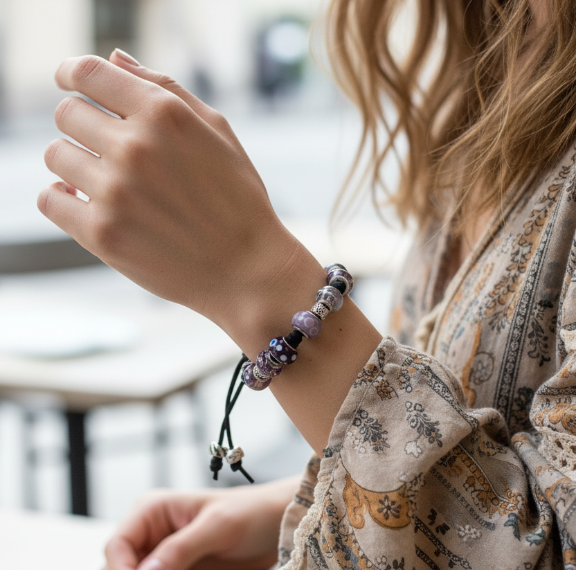 Purple Glass Charm Bracelet