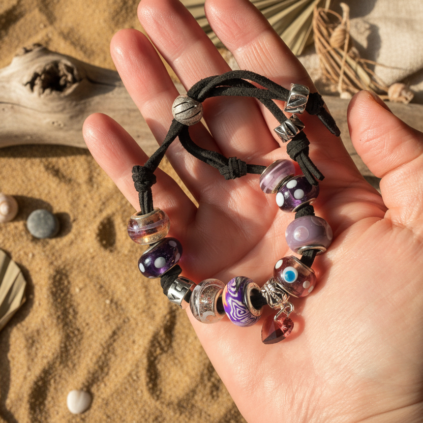 Purple Glass Charm Bracelet