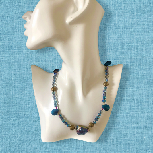 Quartz, Pyrite and Hematite Beaded Choker Necklace