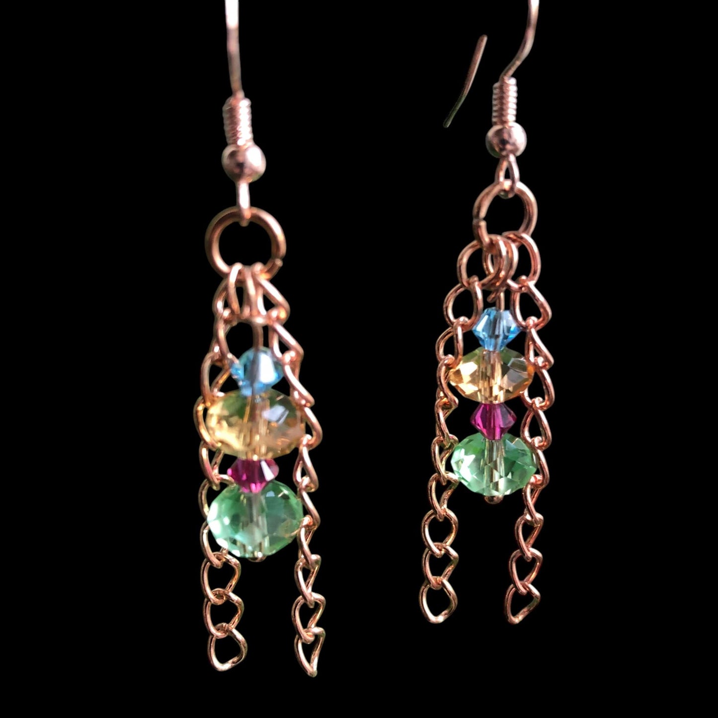 Rose Gold and Crystals Dangle Earrings