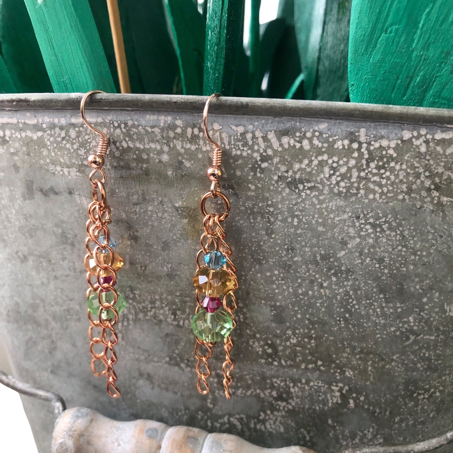 Rose Gold and Crystals Dangle Earrings
