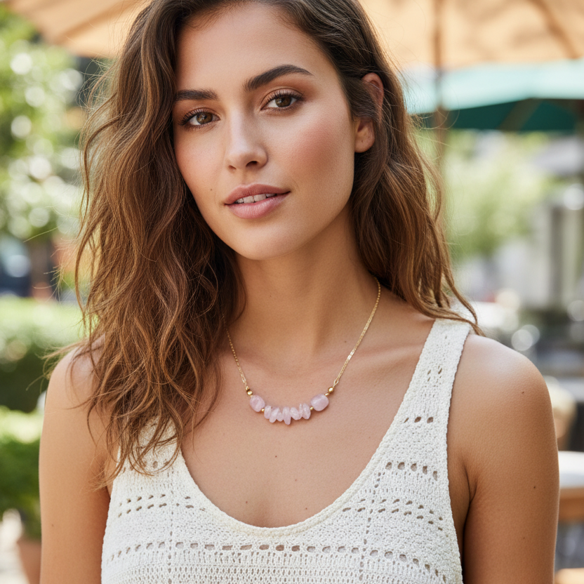 Rose Quartz Gold Plated Necklace
