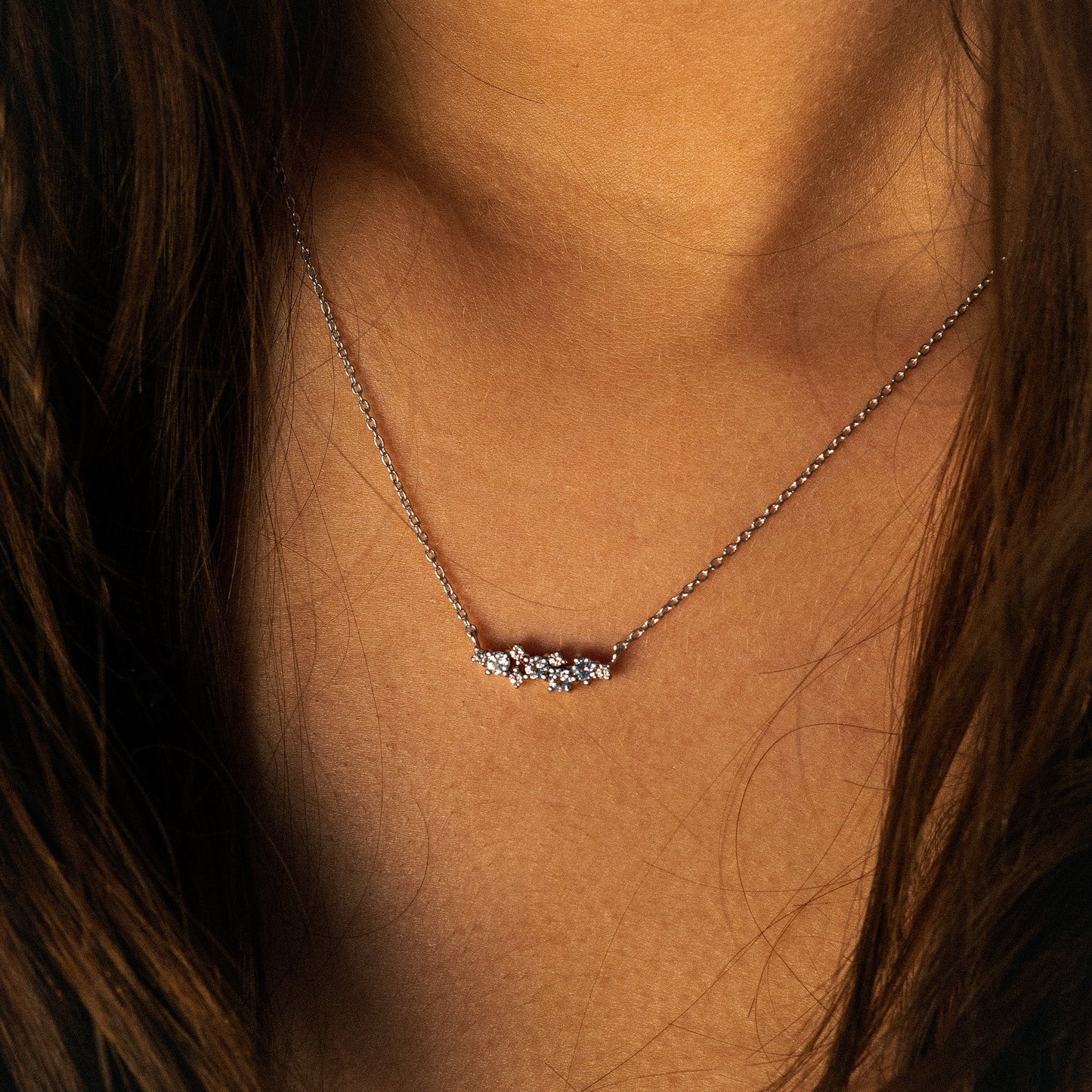 Silver Cluster Gemstone Necklace - Elara