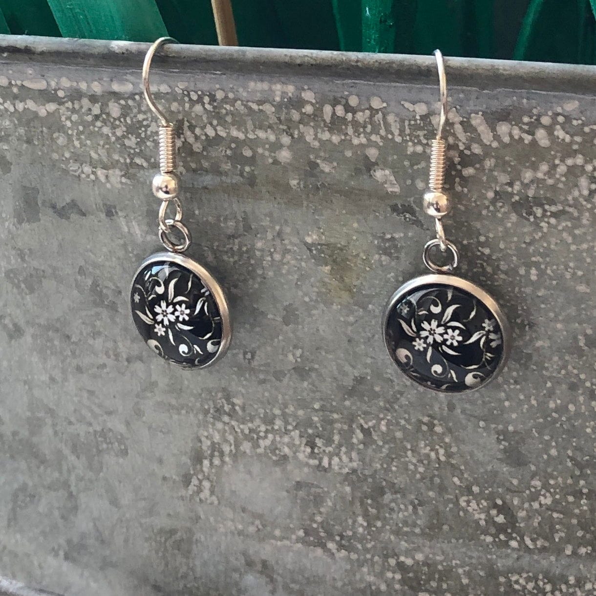 Silver Plated Dangle Earrings with Resin