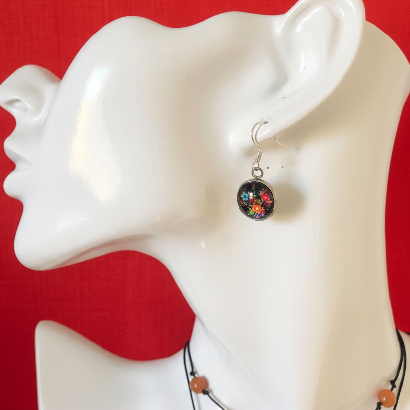Silver Plated Dangle Earrings with Resin