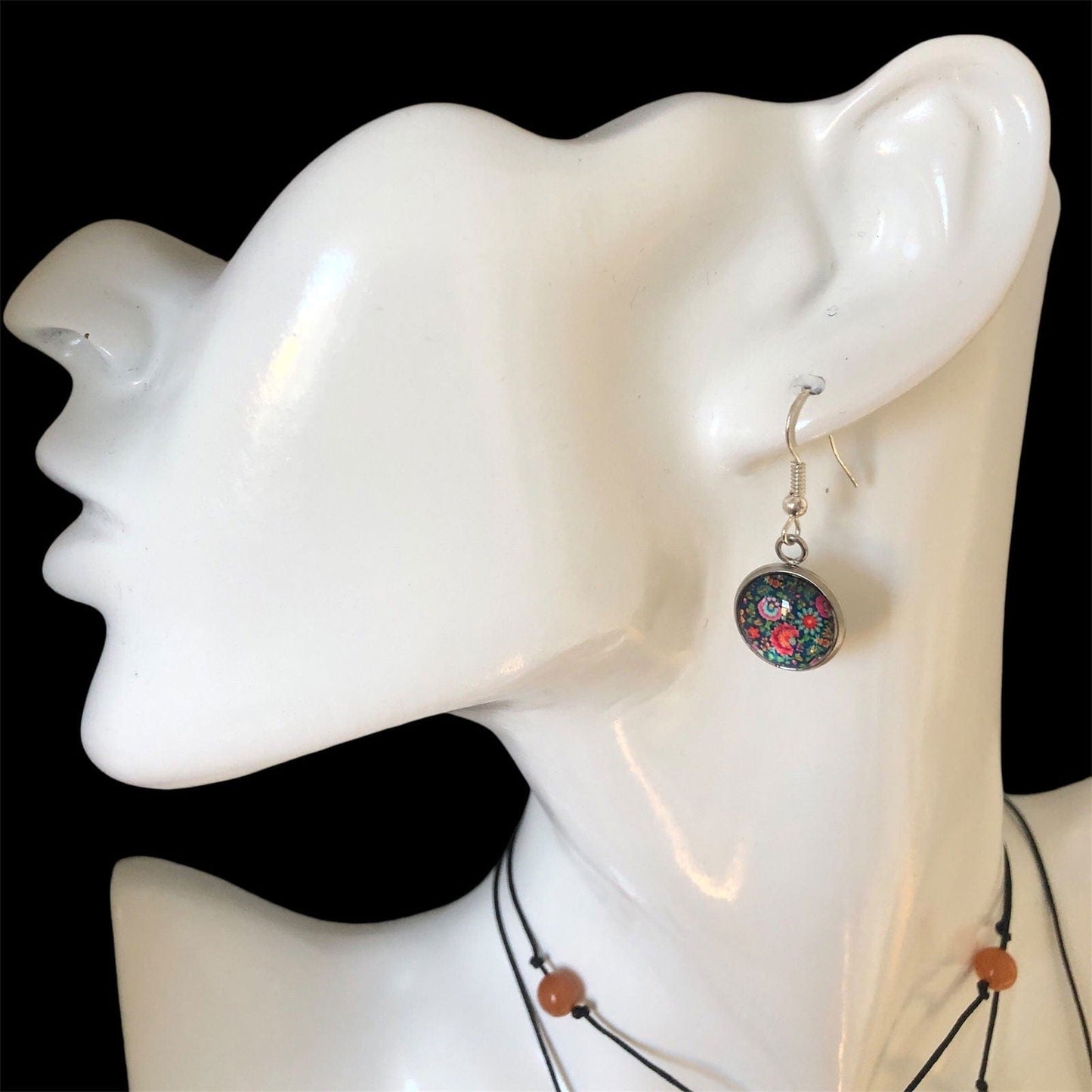 Silver Plated Dangle Earrings with Resin