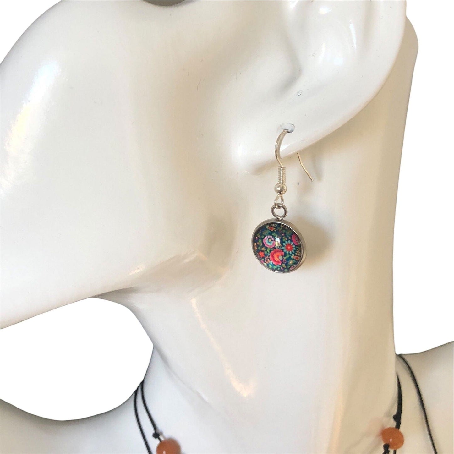 Silver Plated Dangle Earrings with Resin