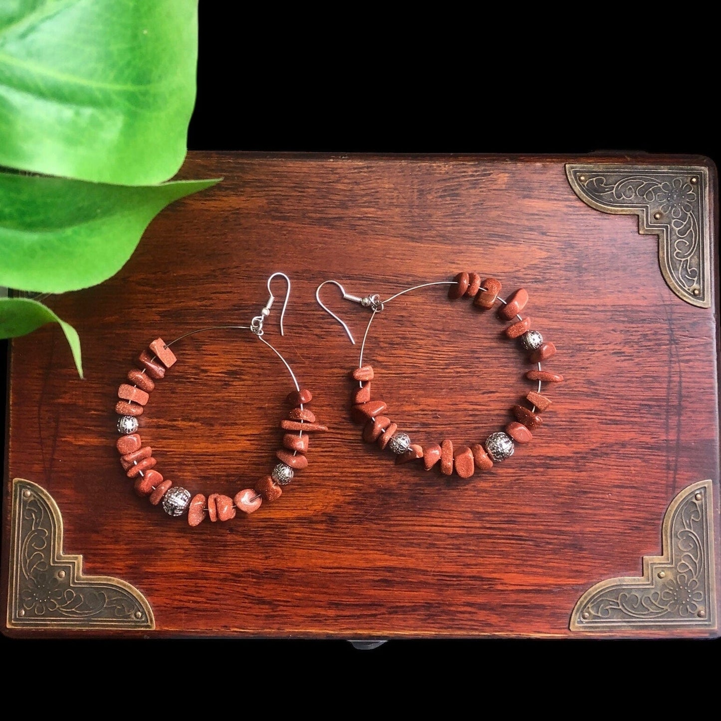 Statement Hoop Earrings with Gold Stones