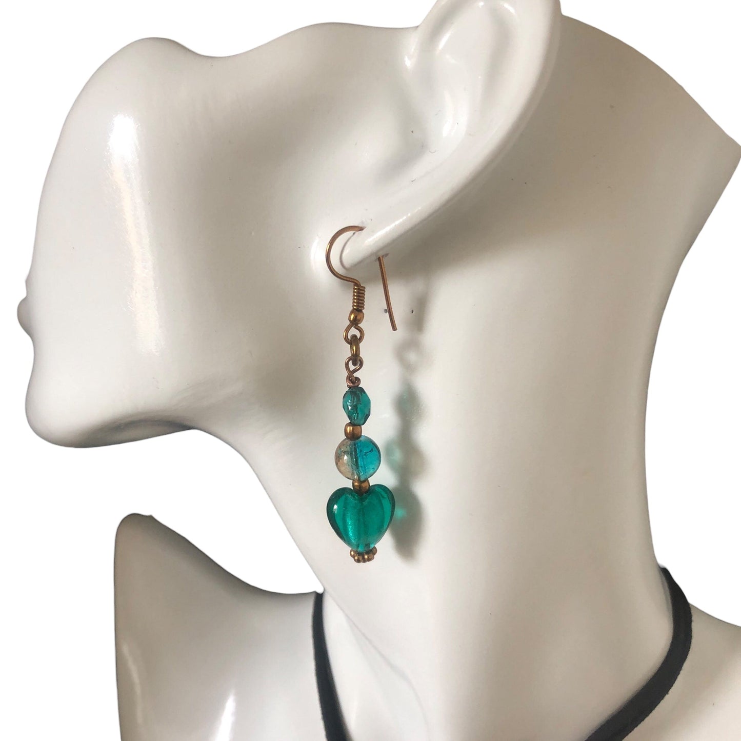 Turquoise Glass Hearts Dangle Earrings