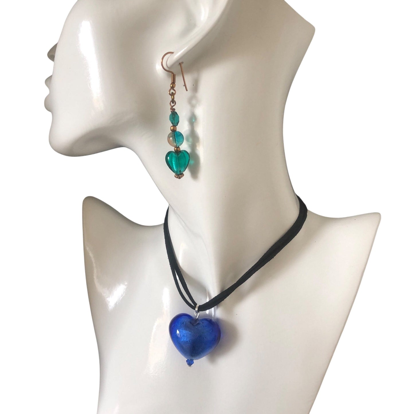 Turquoise Glass Hearts Dangle Earrings