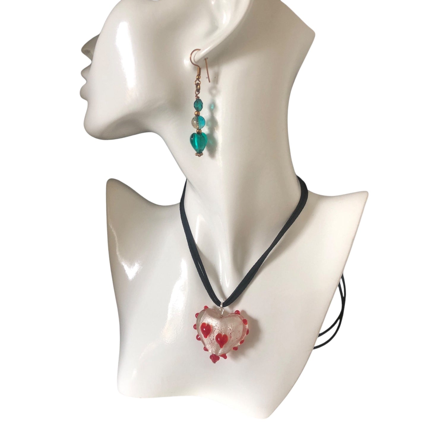 Turquoise Glass Hearts Dangle Earrings