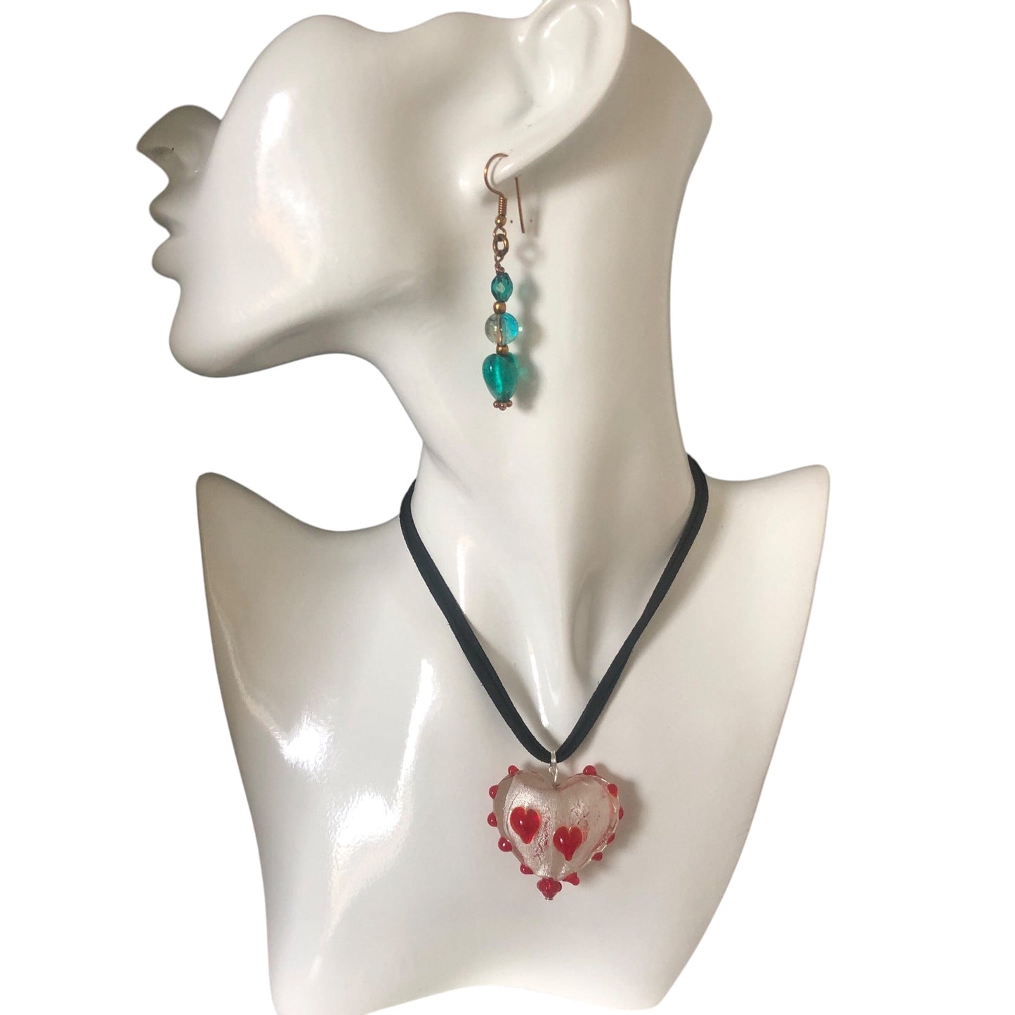 Turquoise Glass Hearts Dangle Earrings